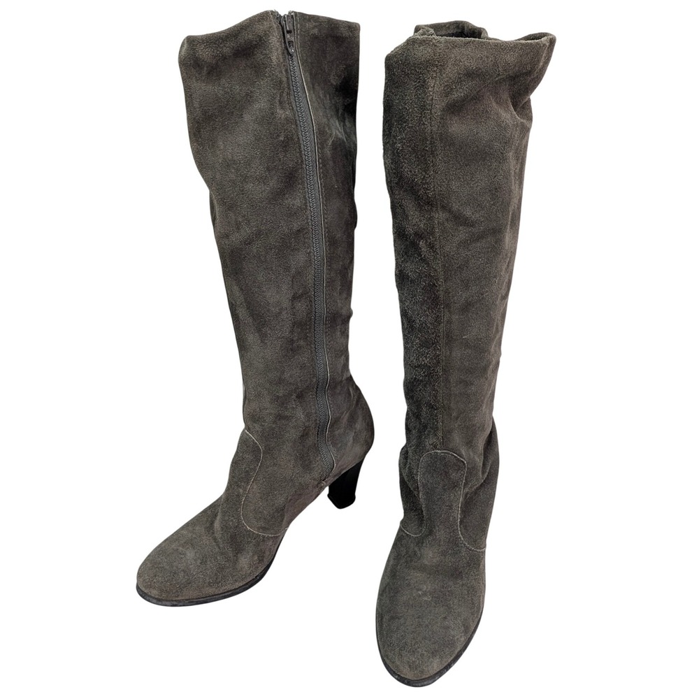 Vintage Deerskin Trading Post Gray Suede Leather Knee High‎ Heel Boots Size 10
